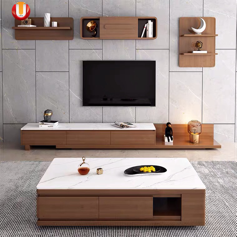 Móveis de Sala de Estar em Madeira Moderna, Mesa Lateral, Suporte para TV, Mesa de Café