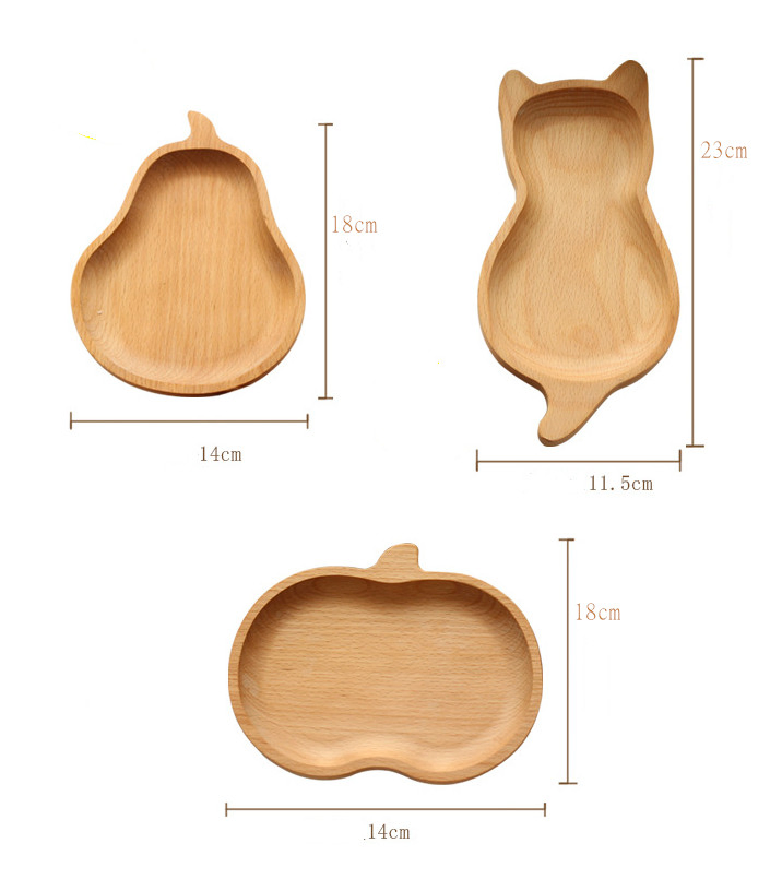 Prato de Jantar Natural Ecológico para Crianças, Bandeja de Madeira, Prato de Desenho Animado para Crianças