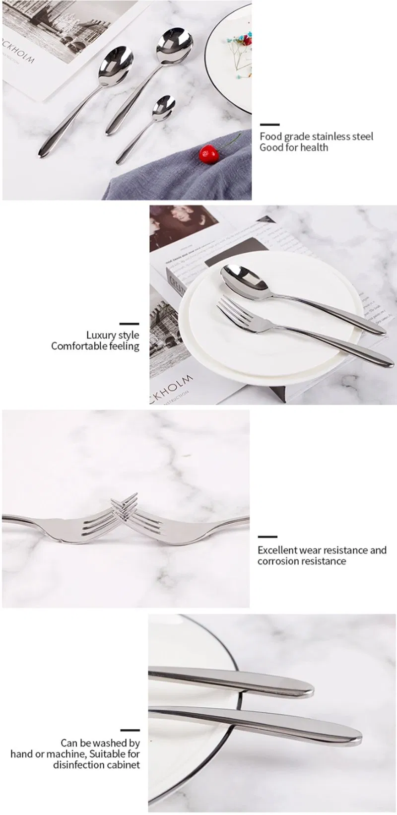 Conjunto de Talheres de Aço Inoxidável Moderno 18/10 com Acabamento Espelhado e Cabo Quadrado para Mesa