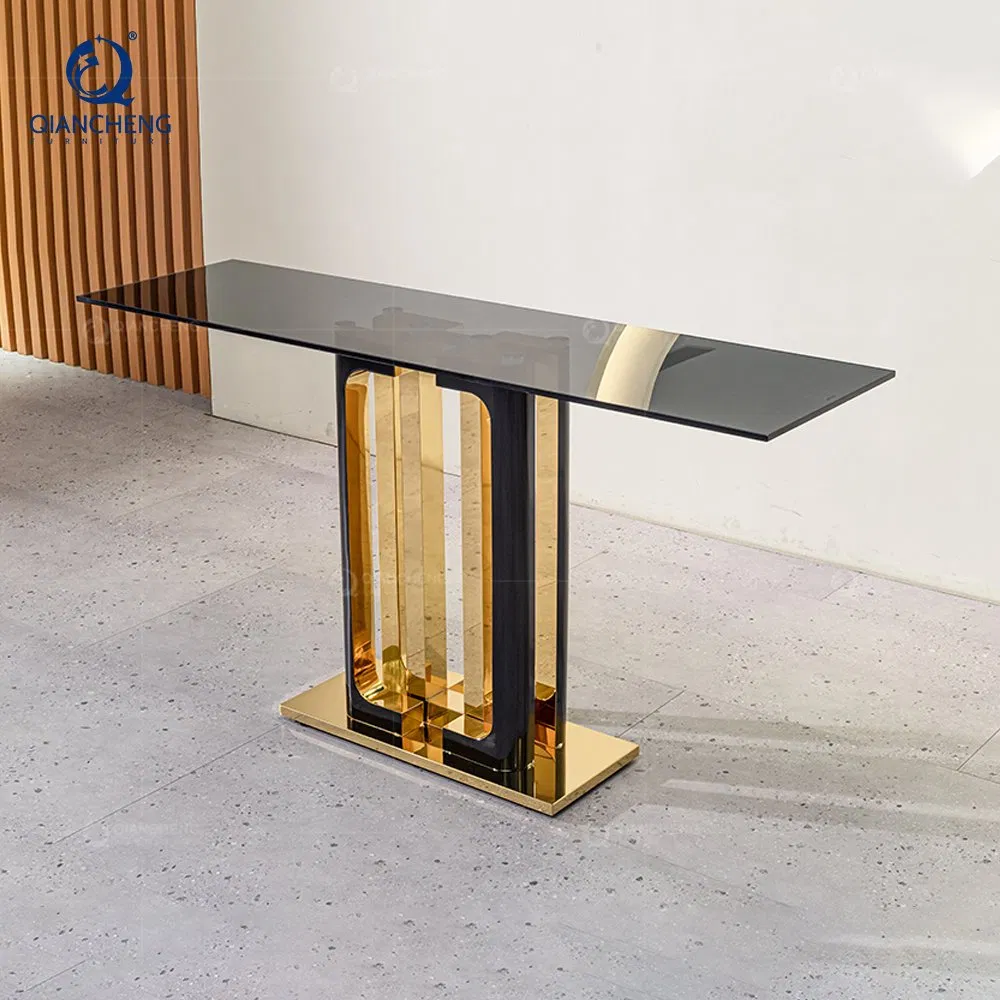 Mesa de Consola Contemporânea em Aço Inoxidável e Madeira com Longo Corredor de Design Italiano