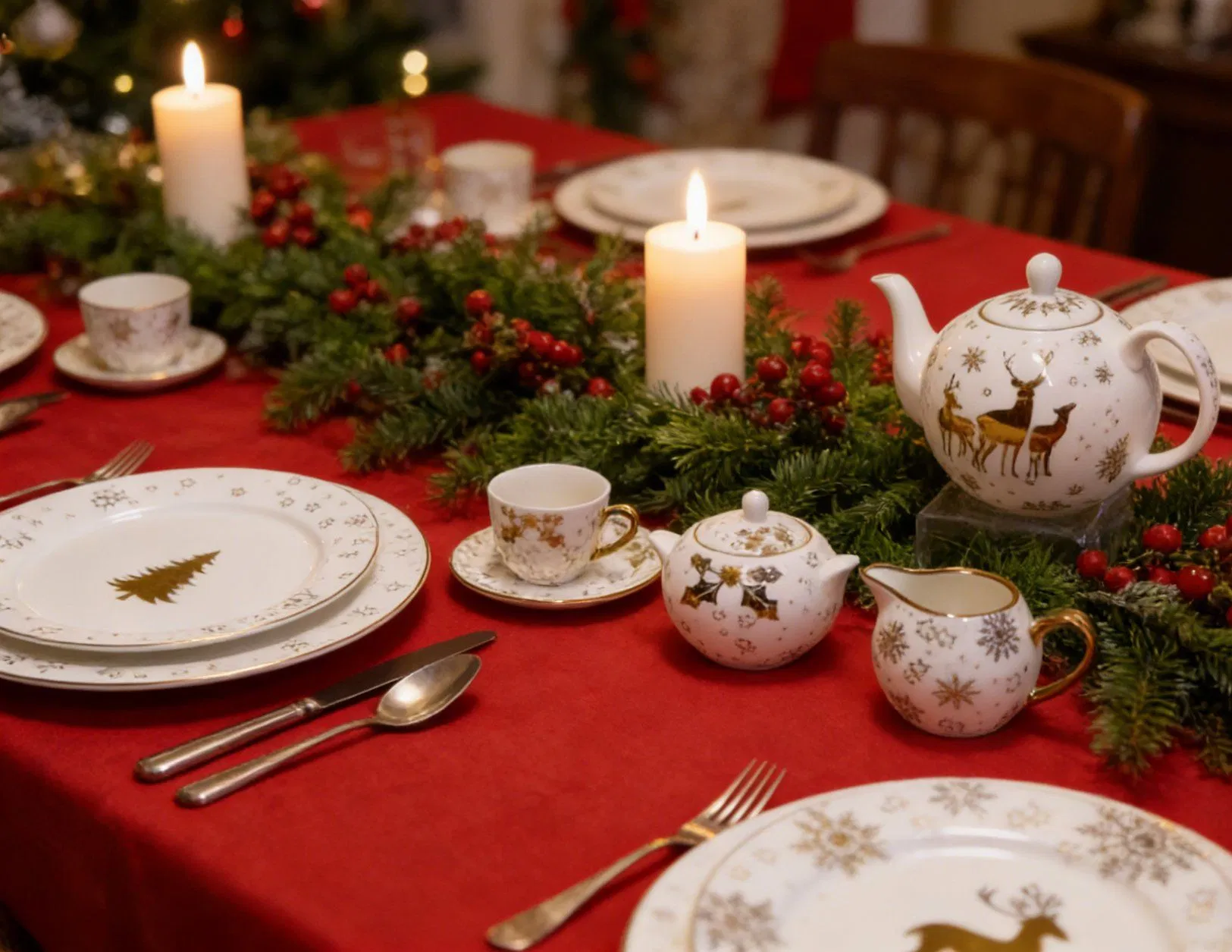 Conjunto de Jantar de Natal com Decalque Brilhante, Louça de Cerâmica para Jantar em Casa