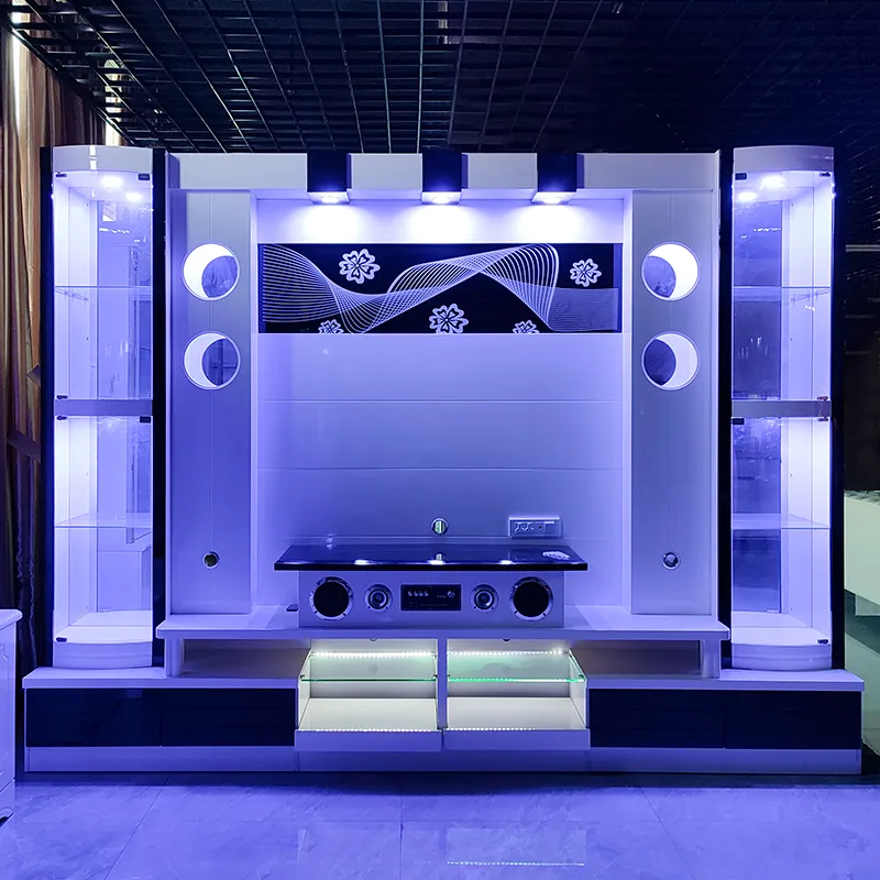 Armário de TV moderno de madeira montado na parede, móvel console para sala de estar, exibição em vidro, suporte para TV de madeira sólida