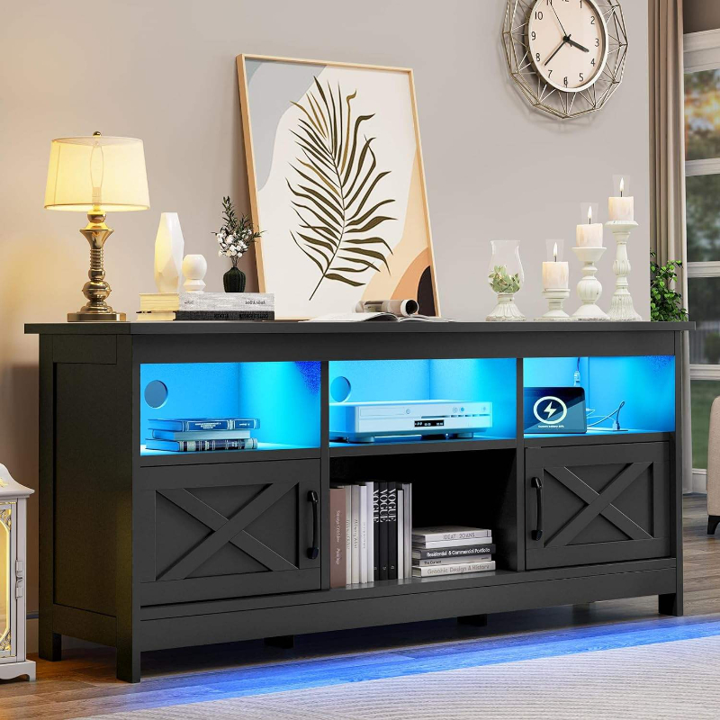 Iluminação LED Moderna Contemporânea Suportes para TV de Madeira MDF Cor Personalizada para Sala de Estar