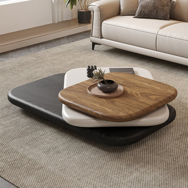 Mesa de café e chá em madeira com design moderno de forma de seixo, três camadas rotativas, móvel de sala de estar rotativo de luxo