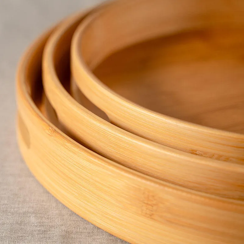 Bandeja Circular de Bambu Multiuso para Restaurante, Jantar em Casa e Serviço de Chá