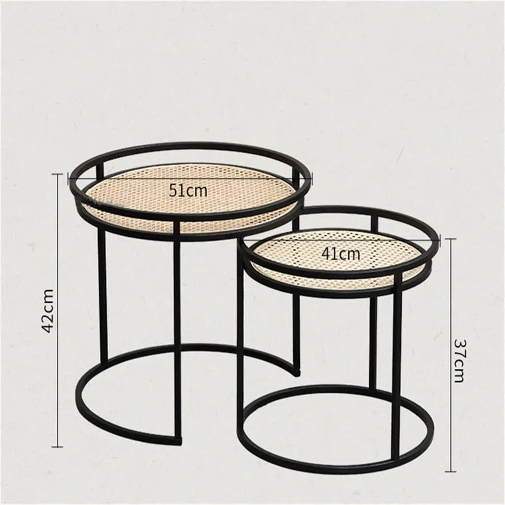 Mesa de Café Lateral Moderna de Metal Redonda com Rattan e Bambu Móveis para Casa Pequena Jardim Mesas de Chá Mesa de Cabeceira