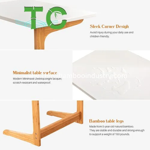 Mesa de bandeja de bambu por atacado, mesa de sofá, mesa lateral de sofá, mesa de laptop, mesa de lanche, mesa lateral de cama moderna para móveis de escritório em casa, formato L