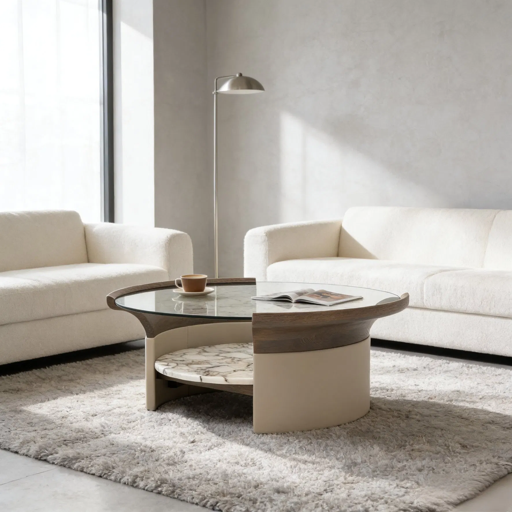 Mesa de Café de Luxo Moderno em Madeira Sólida com Topo de Vidro Designer em Alta Venda