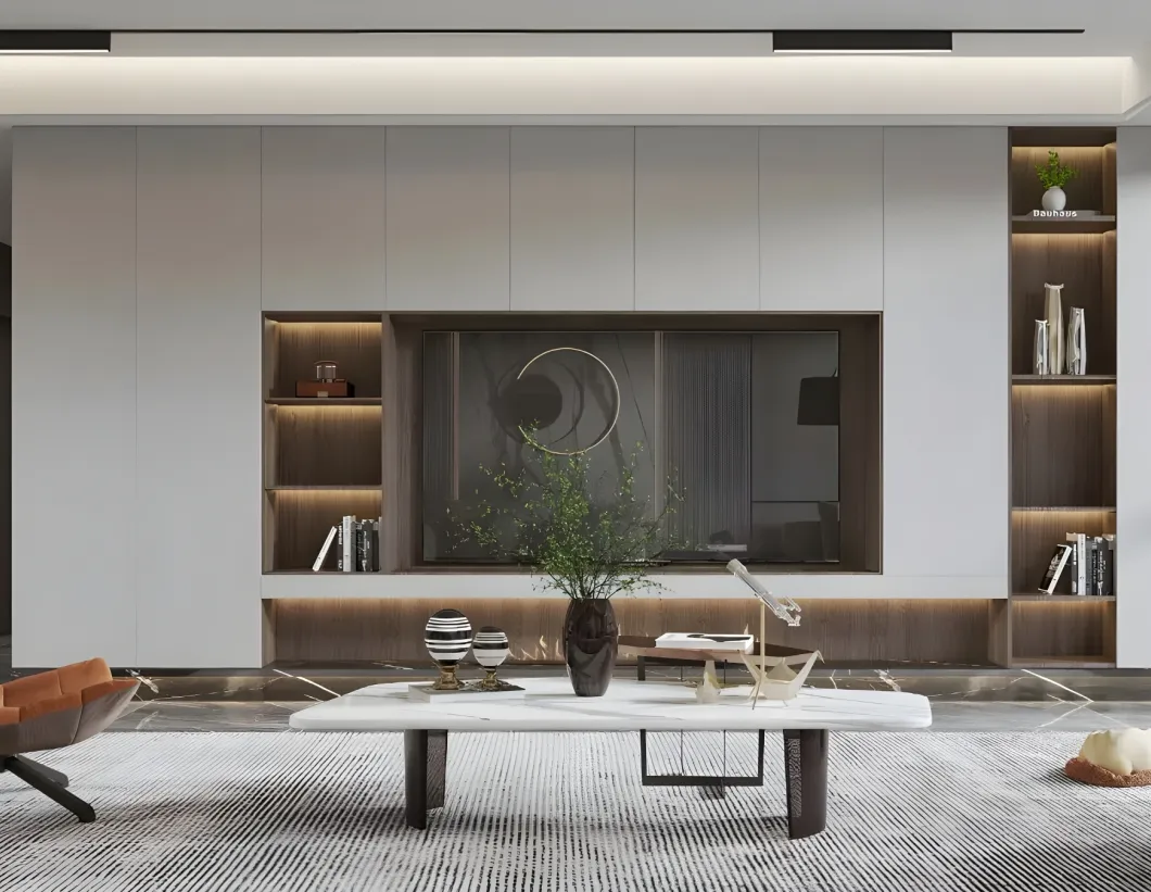 Móveis de Sala de Estar Modernos Suporte para TV de Pedra Sinterizada Modular de Madeira Simples