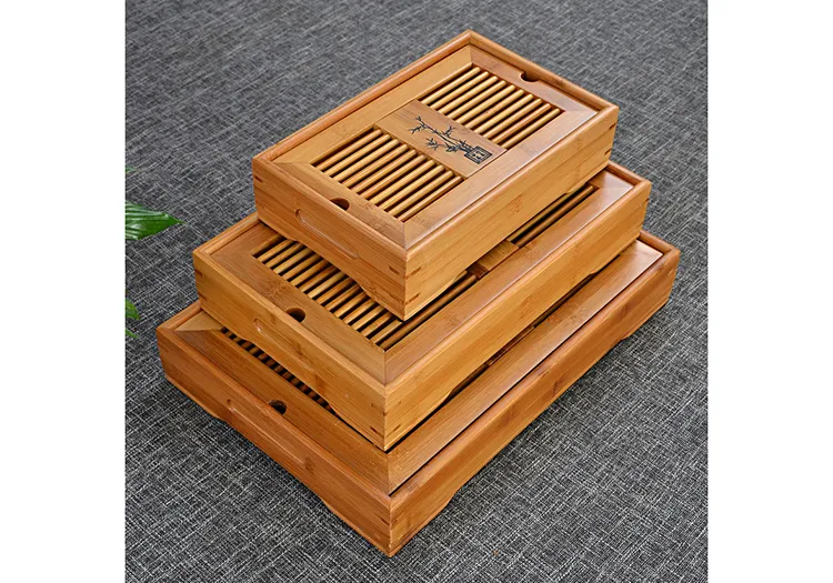 Placa de Chá Kung Fu de Madeira Natural para Mesa de Casa por Atacado da China, Bandeja de Servir Chá de Bambu