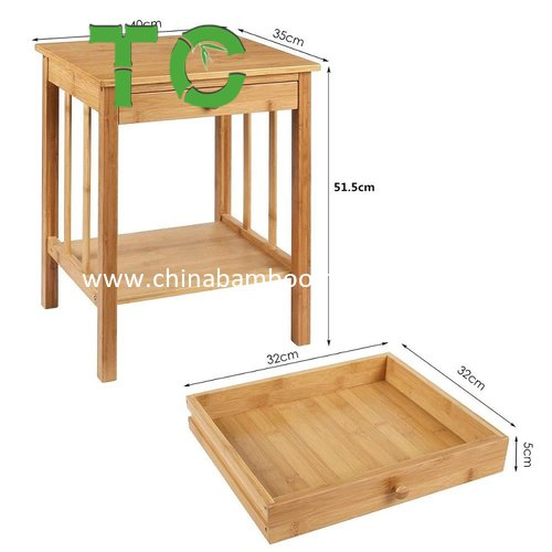 Mesa de Cabeceira de Bambu a Preço de Fábrica, Mesa Lateral com Gaveta e Prateleira Organizadora
