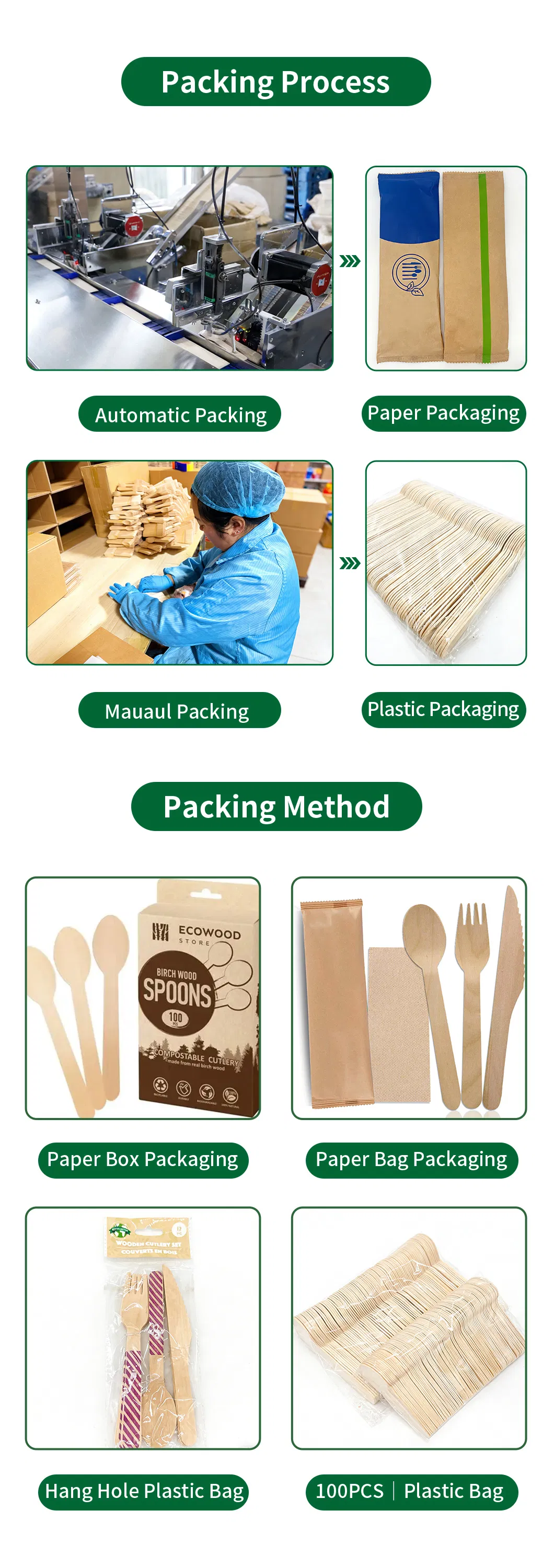 Conjunto de Talheres Descartáveis de Madeira Estiloso, Utensílio Biodegradável com Impressão Personalizada, Louça com Embalagem Individual e Tempo de Entrega Rápido