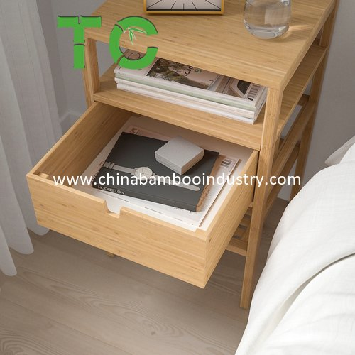 Mesa de cabeceira de bambu por atacado 3-Tier com gaveta, mesa lateral, mesa de cabeceira para escritório em casa