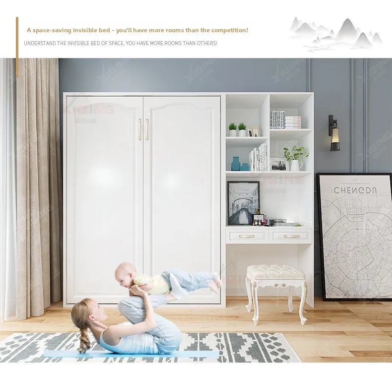 Camas Murphy de pernas sólidas, prontas para uso, com acessórios de estrutura de cama, design invisível