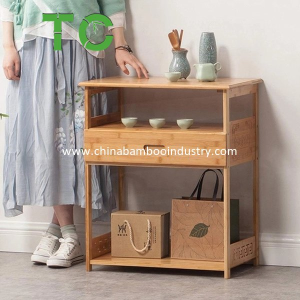 Mesa de Cabeceira Simples de Bambu com Gaveta e Prateleira de Armazenamento, Mesa de Café, Mesa Lateral de Sofá, Mesa de Canto para o Lar