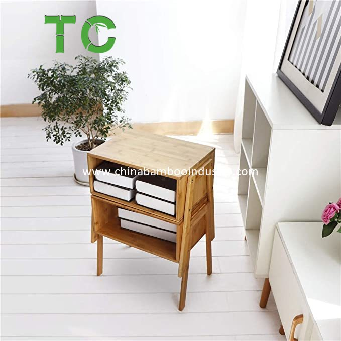 Mesa Lateral Empilhável de Bambu Natural para Atacado, Mesa de Cabeceira, Mesa de Sala de Estar, Criado-Mudo