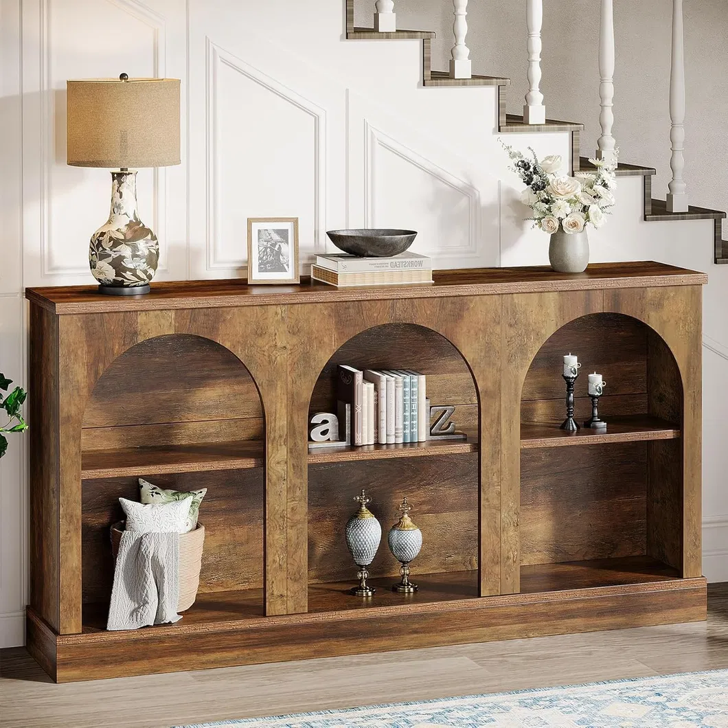 Mesa Console de Estilo Campestre, 63-Inch Mesa de Entrada Longa com 3-Tier Armazenamento