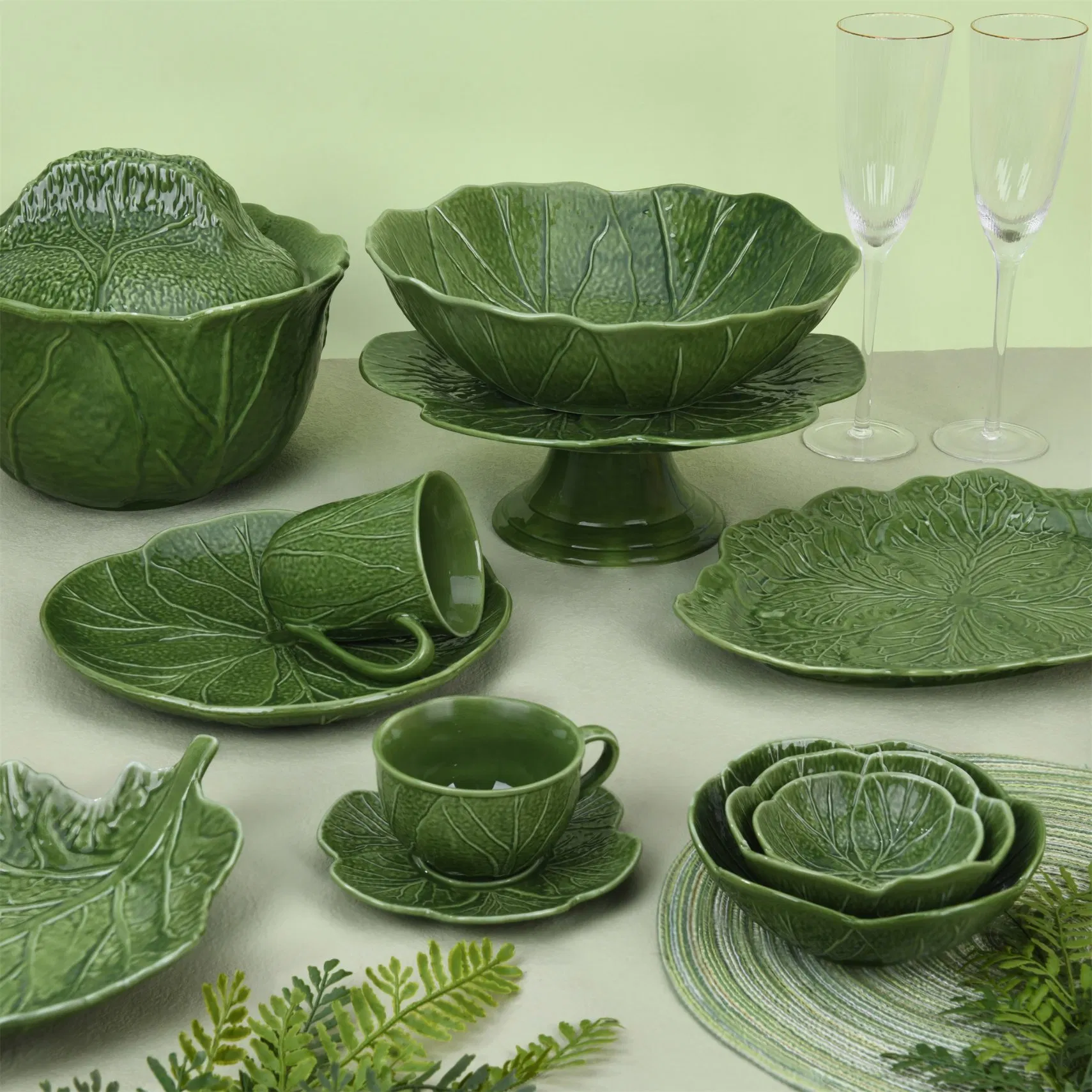 Novos Produtos Conjunto de Pratos de Cerâmica de Repolho Louça de Porcelana Utensílios de Mesa de Cerâmica