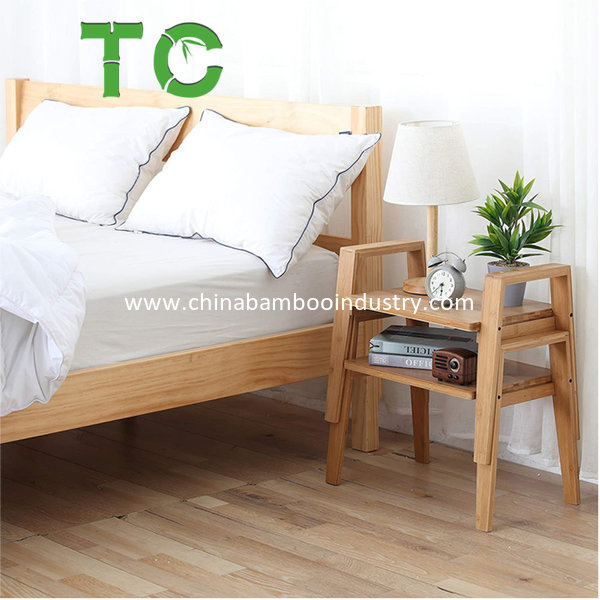 Mesa lateral empilhável multifuncional de bambu, mesa de cabeceira