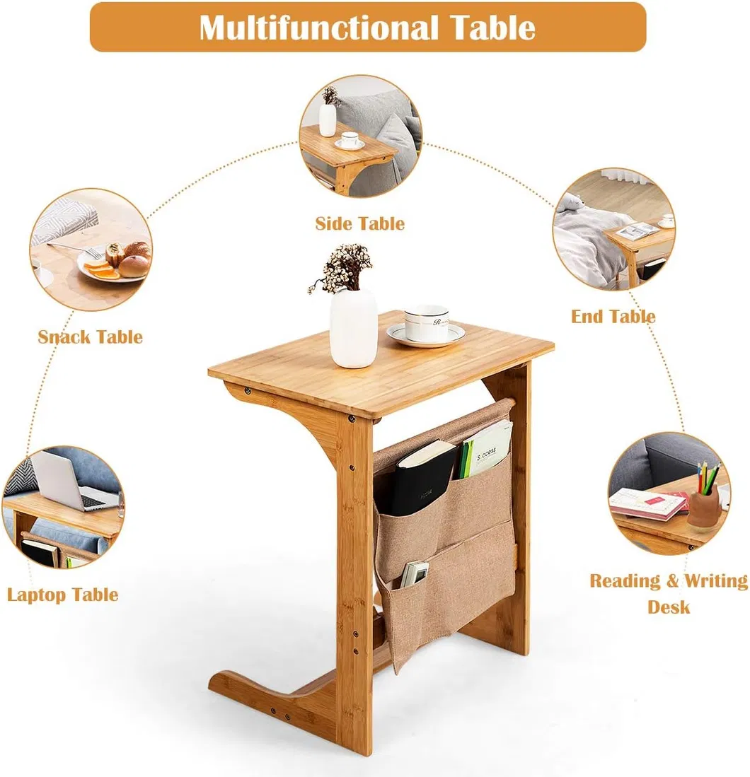 Mesa Lateral de Sofá C em Bambu Multifuncional para Quarto