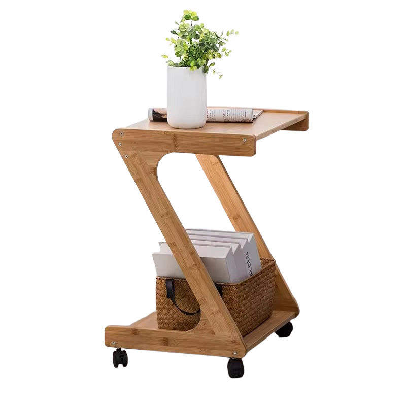 Móvel de Armazenamento Multifuncional para Casa, Prateleira de Armazenamento Móvel, Mesa de Café em Bambu, Mesa Lateral para Sala de Estar com Rodas