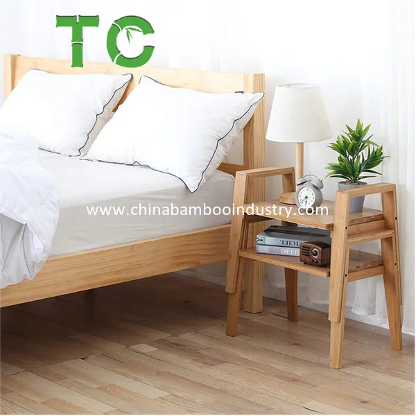 Mesa lateral empilhável multifuncional de bambu, mesa de cabeceira