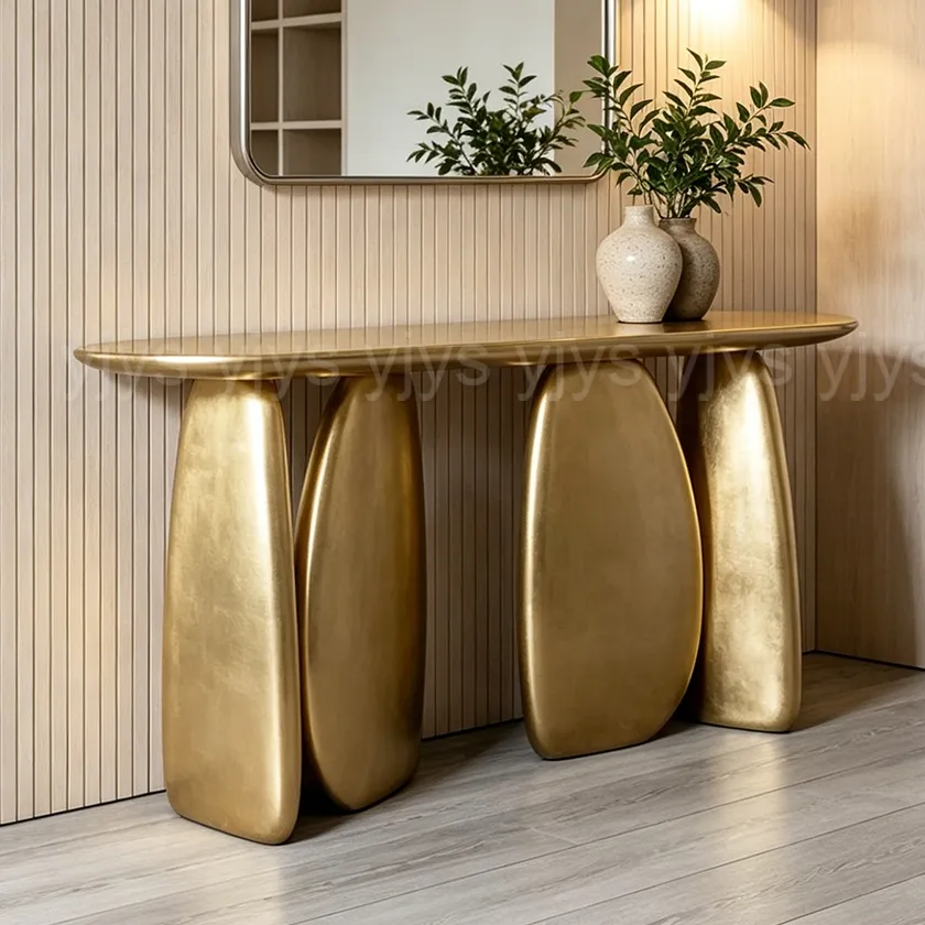 Mesa de Consola em Folha de Ouro de Designer Italiano