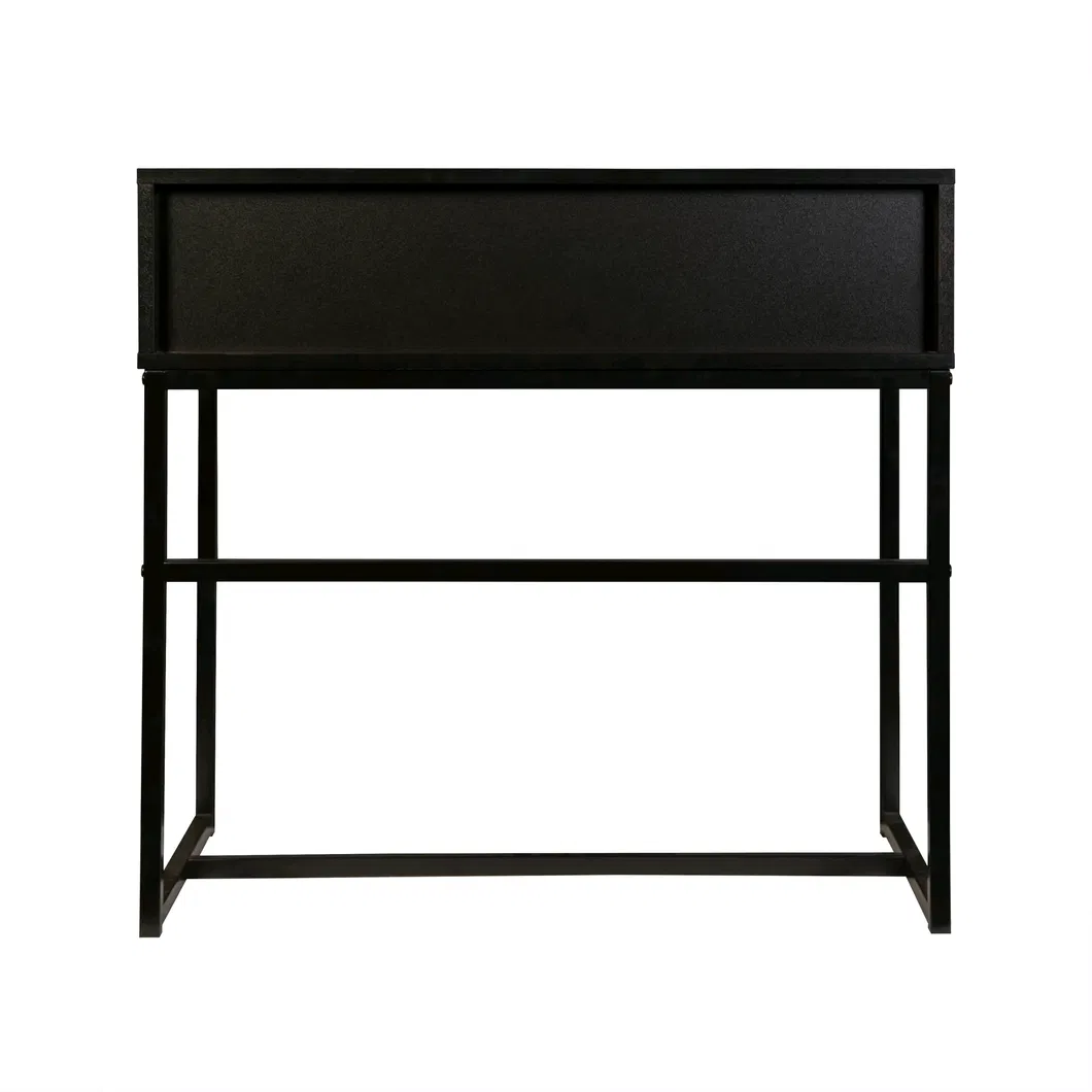 Mesa de Consola de Entrada Industrial Moderna com 2 Gavetas Aparência de Madeira Esculpida com Motivo Chevron em Metal