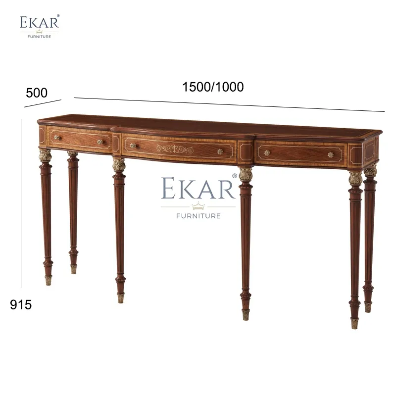 Mesa de Consola de Madeira Sólida Clássica para Entrada com Armazenamento e Design Intricado