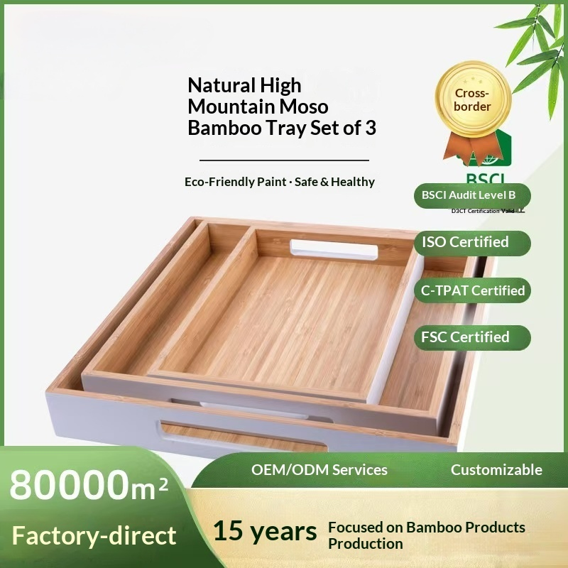 Bandeja de bambu estilo japonês com alças para xícaras, uso em hotéis e restaurantes, bandejas retangulares para servir, utensílios de cozinha, bandeja de madeira de bambu para casa