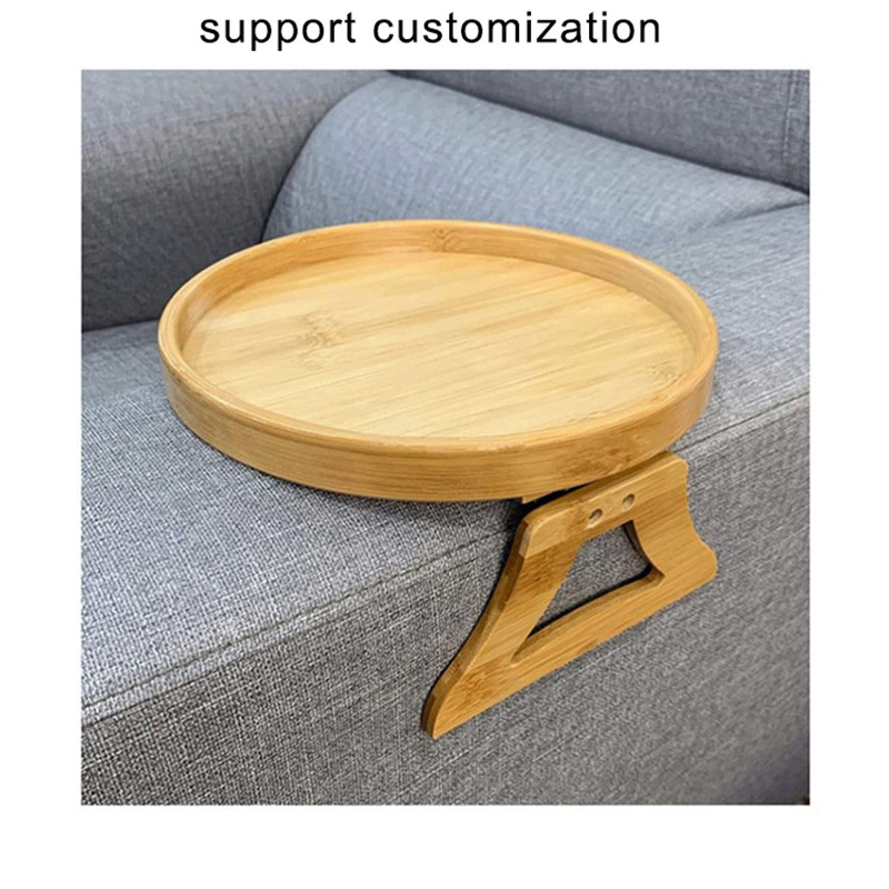 Bandeja de Braço de Sofá de Madeira de Bambu Dobrável, Mesa Lateral Clip-on para Chá, Lanches e Bebidas, Bandeja com Clip Personalizável para Sala de Estar