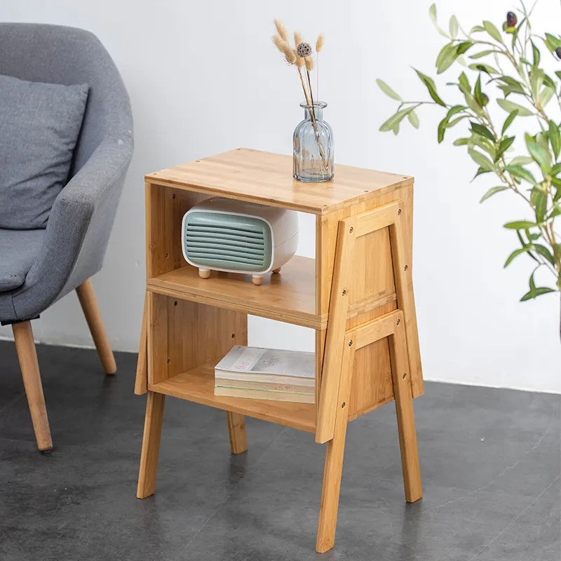 Mesa de cabeceira de bambu ecológica à venda por atacado, mesa de café empilhável, móveis para sala de estar e quarto