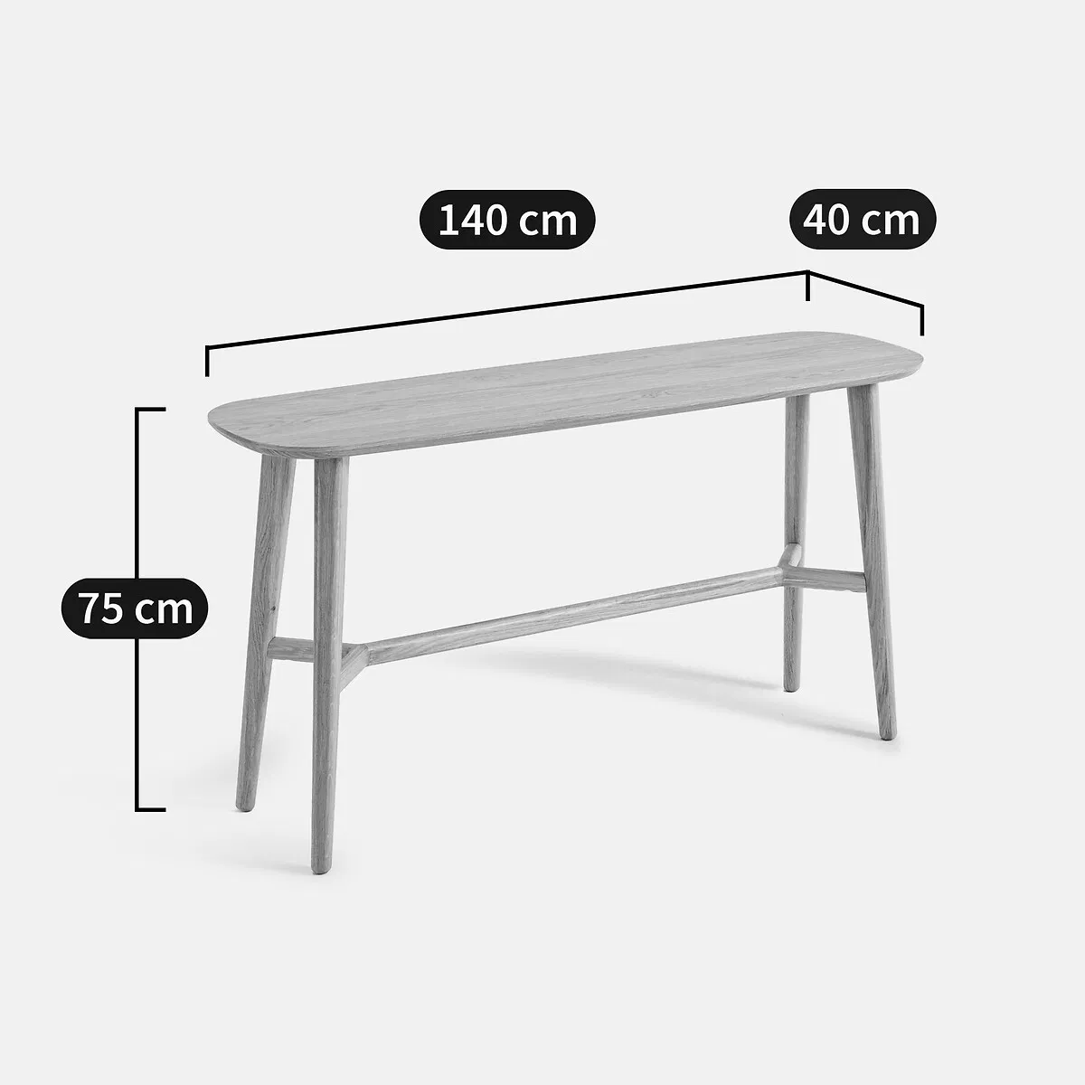 Mesa Console de Madeira Sólida de Estilo Mid-Century com Base de Travessa para Hall de Entrada