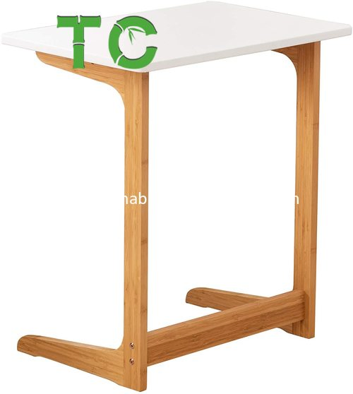 Mesa de bandeja de bambu por atacado, mesa de sofá, mesa lateral de sofá, mesa de laptop, mesa de lanche, mesa lateral de cama moderna para móveis de escritório em casa, formato L