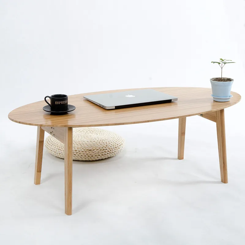 Mesa de Café de Madeira de Bambu para Sala de Estar, Mesa Lateral Pequena