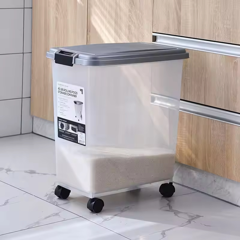 Bin de Armazenamento de Ração para Animais de Estimação Grande Capacidade, Hermético, para Cães e Gatos, em Material PP, Sem Rodas