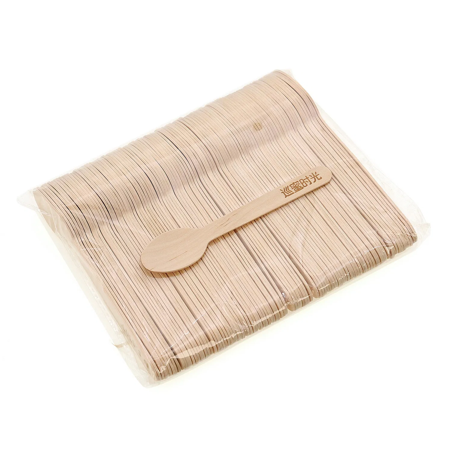 Conjunto de Talheres Descartáveis de Madeira Estiloso, Utensílio Biodegradável com Impressão Personalizada, Louça com Embalagem Individual e Tempo de Entrega Rápido