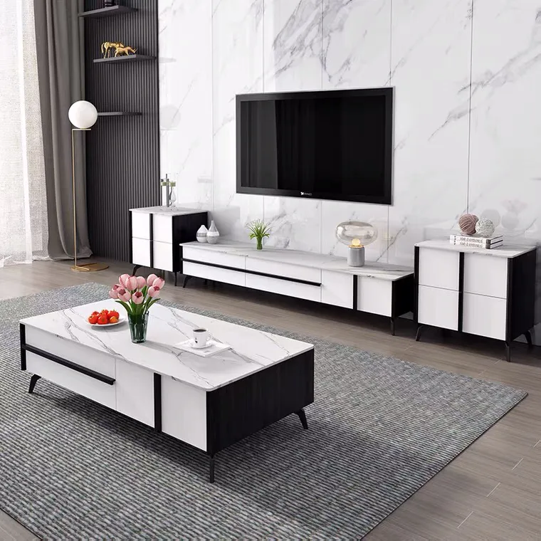 Mesa de café moderna de madeira para sala de estar, combinação simples, suporte para TV
