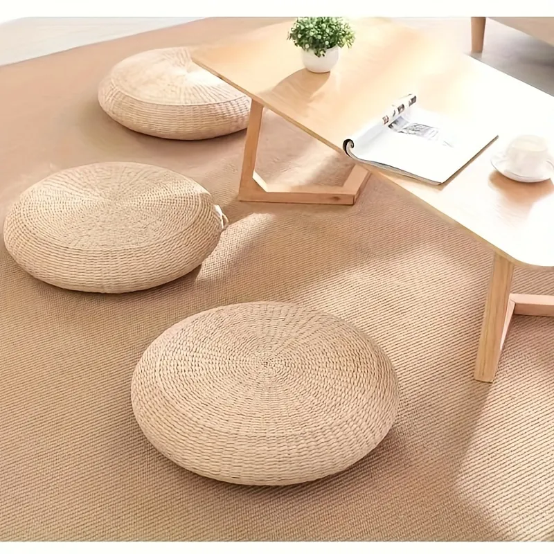 Almofada de Tatami Tecida à Mão Promocional Puff de Palha Espessada Acessório de Decoração para o Lar
