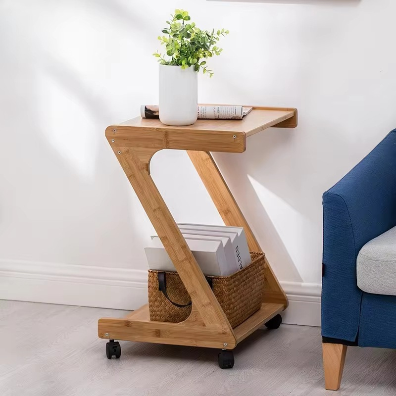 Móvel de Armazenamento Multifuncional para Casa, Prateleira de Armazenamento Móvel, Mesa de Café em Bambu, Mesa Lateral para Sala de Estar com Rodas