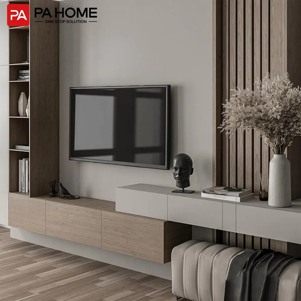 Móveis de Sala de Estar por Atacado com Topo de Mármore, Design Moderno em MDF, Lareira Elétrica de Vidro, Suporte para TV em Madeira