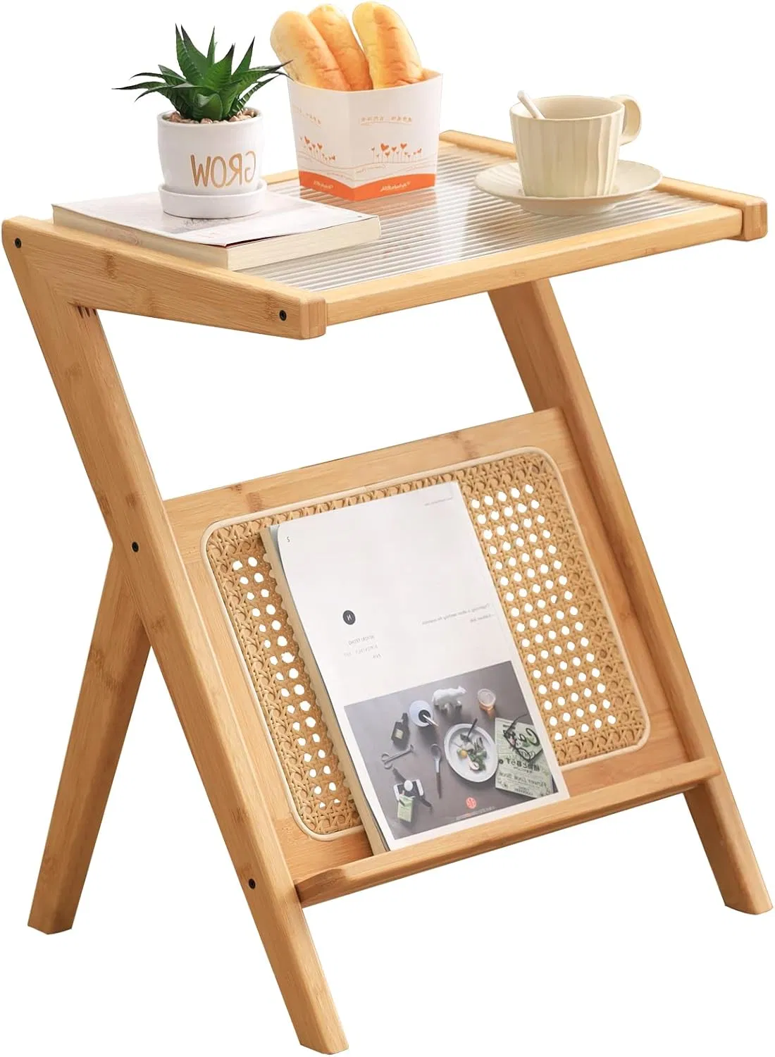 Mesa de cabeceira grande, mesa de armazenamento, mesa de café pequena, feitas de bambu para quarto e sala de estar