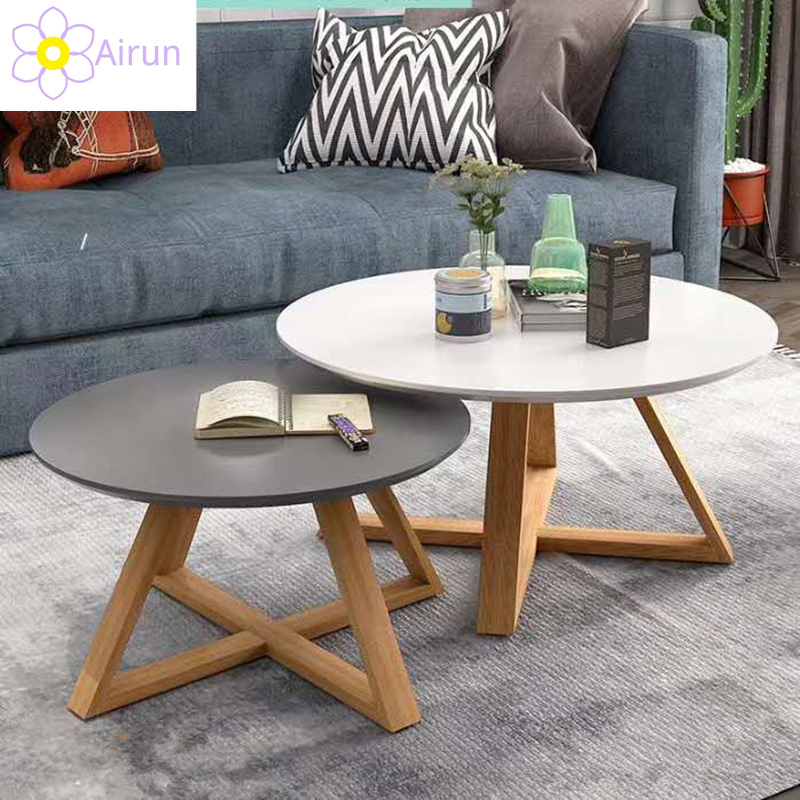 Mesa de café, chá, lateral, de cabeceira, redonda, pequena, branca, moderna, escandinava, de madeira de faia e MDF, com pernas de madeira maciça, para sala de estar ou varanda