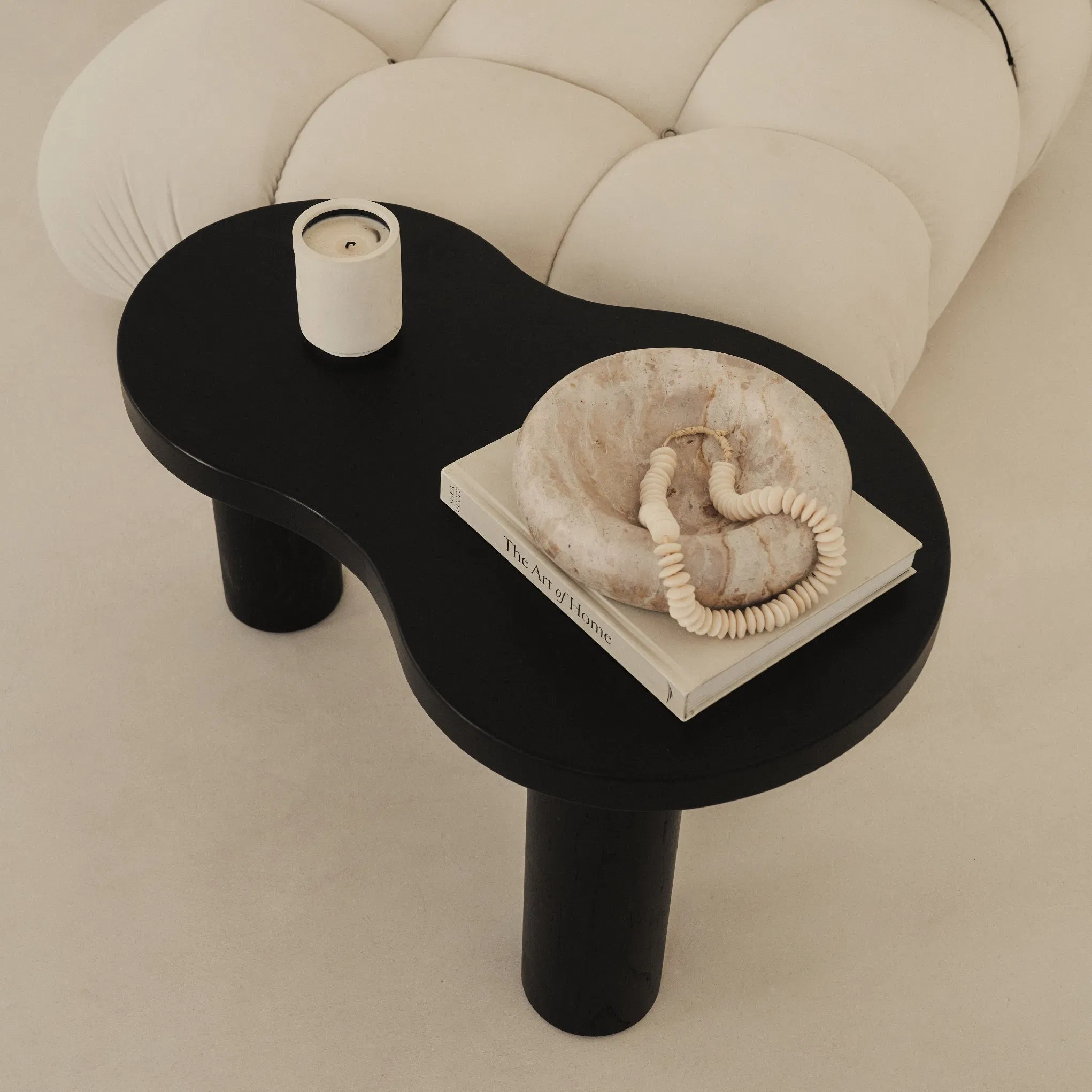 Mesa de Café Irregular em Madeira Preta com Folheado, Tamanhos Pequeno, Médio e Grande, Mesa de Chá Contemporânea para Sala de Estar, Mesa Lateral Moderna para Sofá