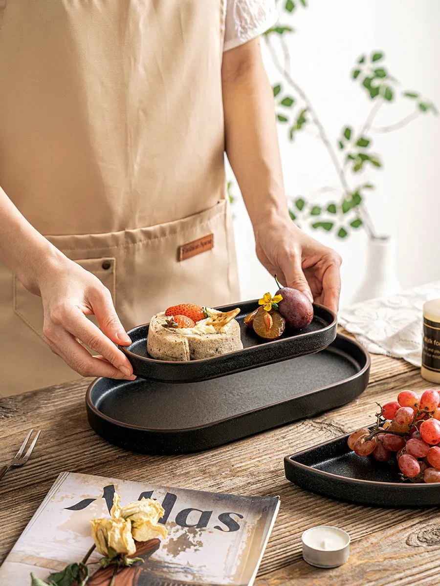 Restaurante Hotel Design Único Prato de Cerâmica em Forma de Meio Círculo Pratos Pretos Louça de Mesa