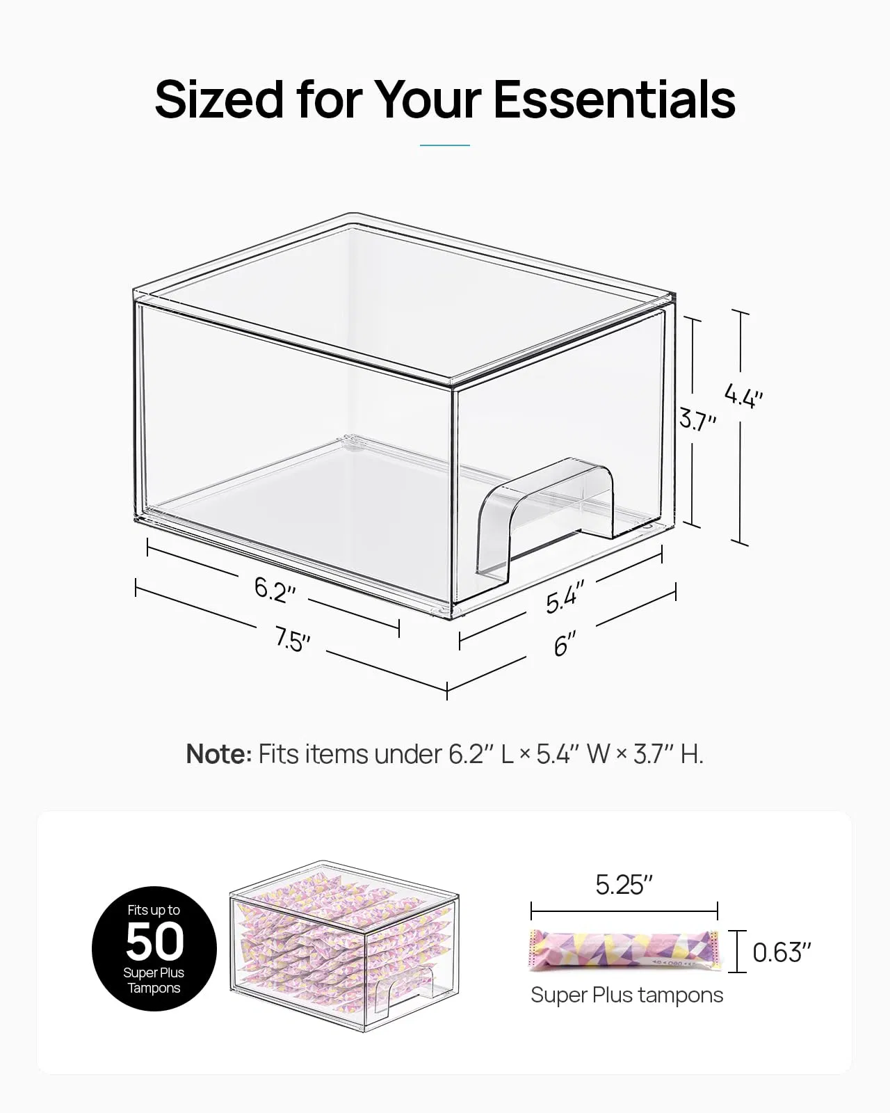 4 Caixas de Armazenamento Empilháveis de Acrílico Transparente Pequenas para Banheiro, Vanity, Armário de Cozinha, Despensa, Organização de Casa, Caixas de Armazenamento de Plástico