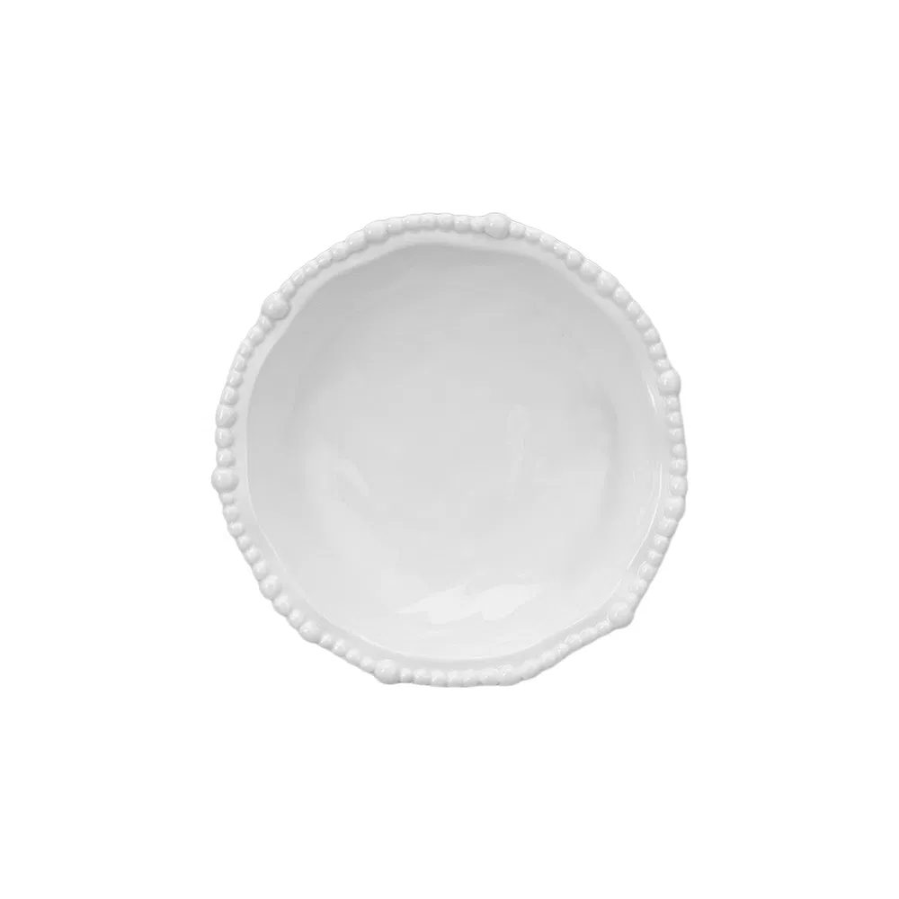 Conjunto de Louça de Cerâmica Branca com Borda de Pérolas Luxuosa 24PCS Pratos e Tigelas de Porcelana em Forma Orgânica, Utensílios de Mesa Irregulares para Casamento