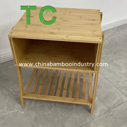Mesa Lateral de Bambu Natural com Armazenamento Aberto e Prateleira