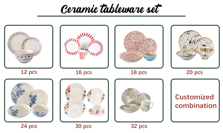 Conjunto de Louça de Cerâmica em Círculos Concentricos Azul e Laranja 16 Peça de Utensílios Decorativos para Mesa
