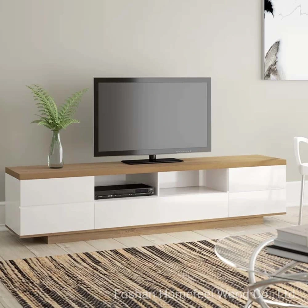 Móveis de Sala de Estar Moderna, Aspirador, Madeira, LED, Suporte para TV Branco